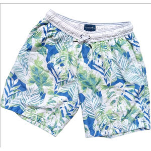 Men's Caribbean Joe Swim Trunks Shorts Size M Blue Green Leaf Print